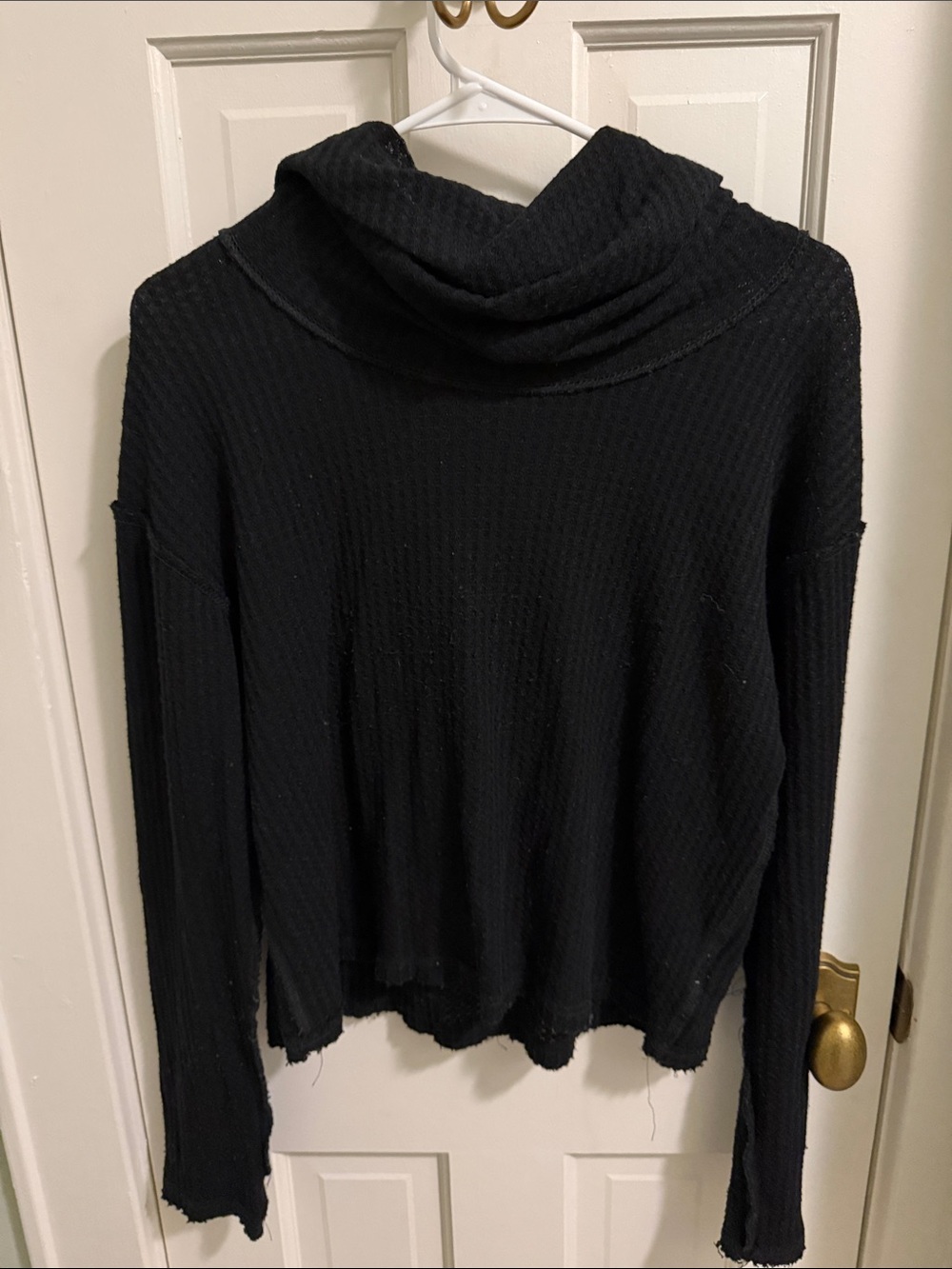 We The Free Black Waffle-Knit Cowl Neck Sweater